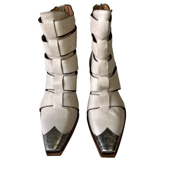 Free People Beige Ankle Boots with Metallic Tips - Picture 2 of 13